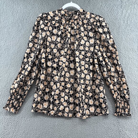 Who What Wear Floral Gardenia Garden Blouse Black Cream Print Women’s Size M NWT - Picture 4 of 11